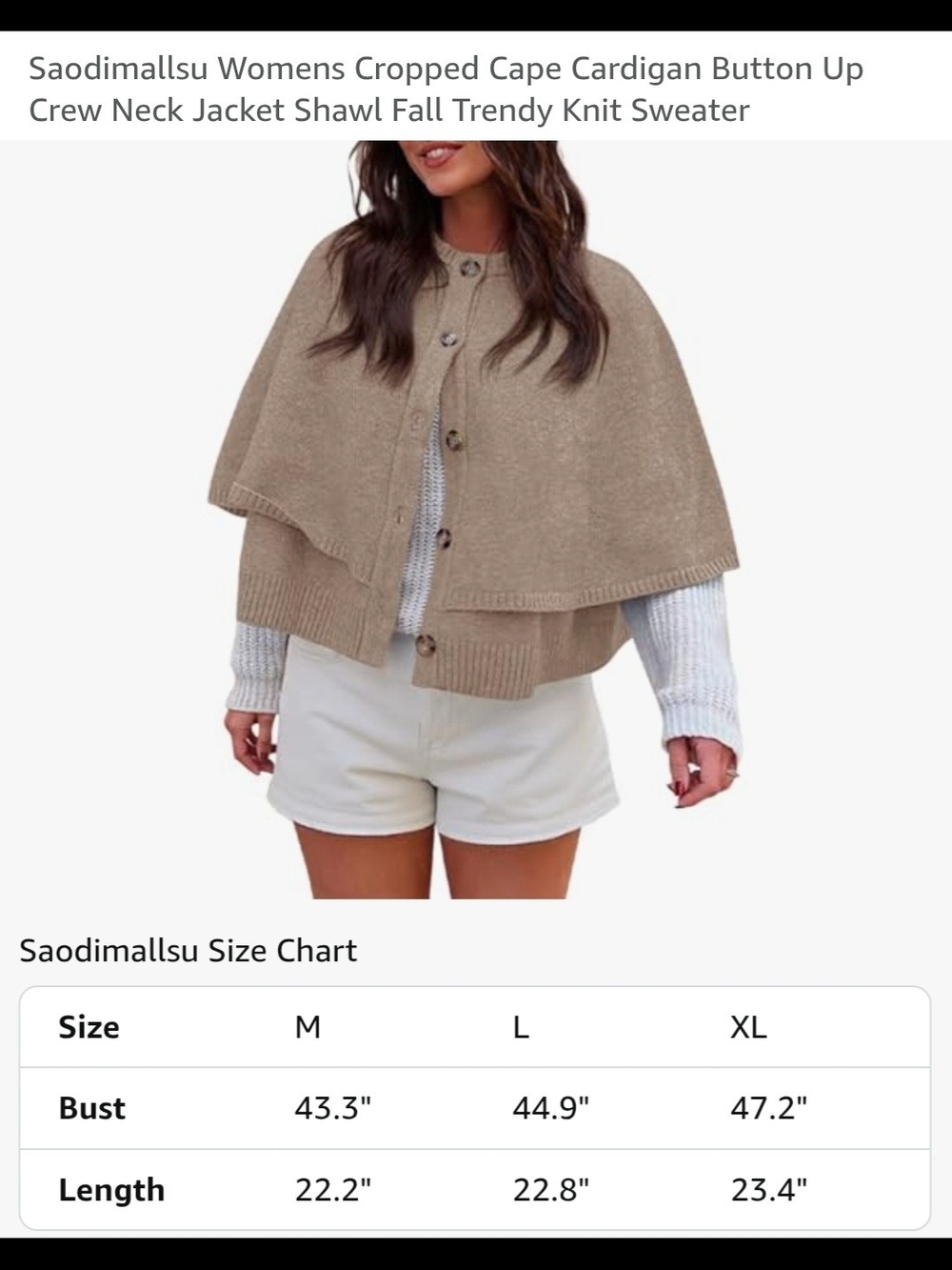 Women's Cropped Cape Cardigan Sweater - Taupe